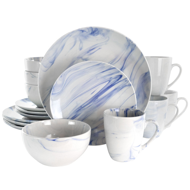 Elama Fine Marble 16 Piece Stoneware Dinnerware Set in Blue and White D970-EL-MBLUE