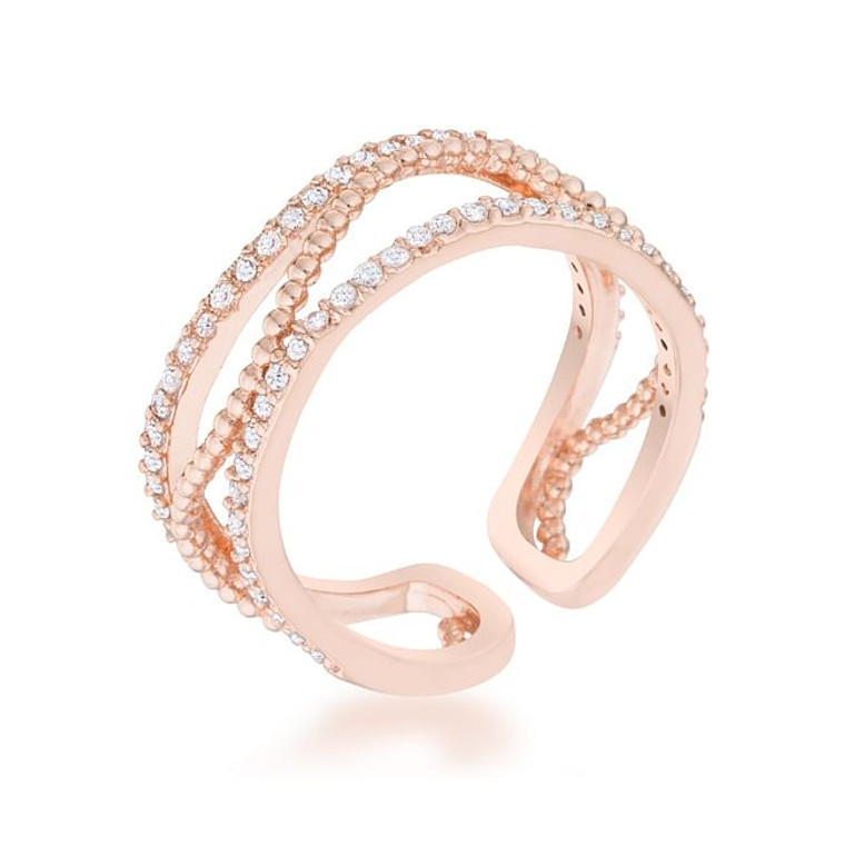 Marina 0.5ct CZ Rose Gold Abstract Cuff Ring R599-R08491A-C01