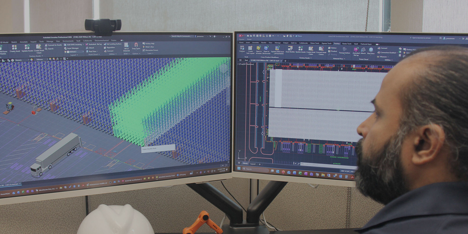 Computer screens showing 3D and 2D layout designs