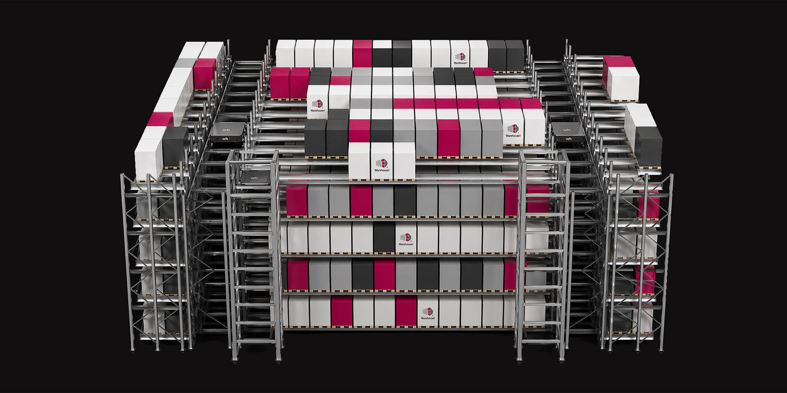 Pallet shuttle sits inside racking system ready to put away palletized goods