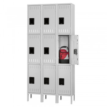 12x12x24" Openings - 3-Tier Locker - 3 Lockers Wide - Welded - Light gray - 3052190P