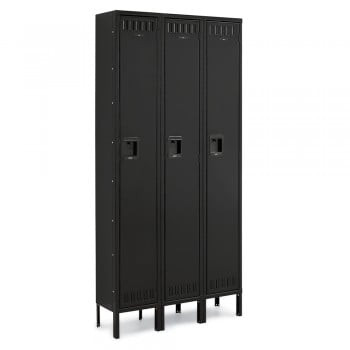 12x15x60" Openings - 1-Tier Locker - 3 Lockers Wide - Welded - Black - 3049398P