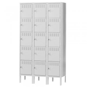 15x15x12" Openings - 5-Tier Locker - 3 Lockers Wide - Welded - Light gray - 3053490P