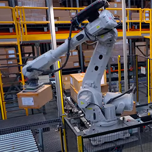 Palletizer robot from Addverb picks a box to place on a pallet