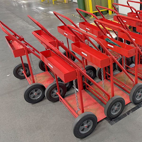 Red gas cylinder hand trucks