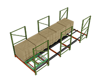 Five-deep push back racking setup