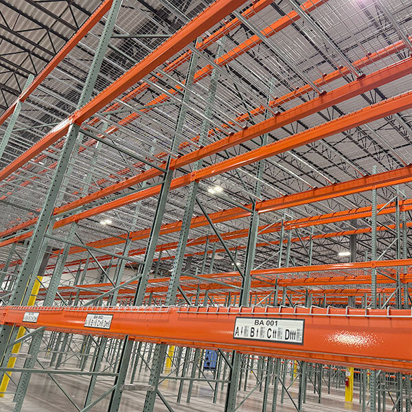 Row of teardrop rack with wire decking on liquidation