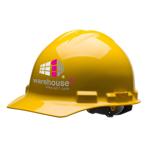 Hard hat with Warehouse1 logo on the front.