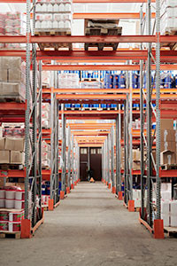 Pallet rack shelves with clear aisle through them