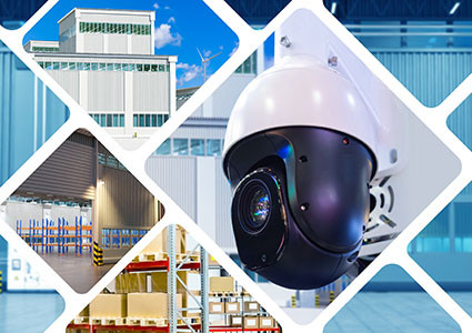 Collage of different warehouse security methods.