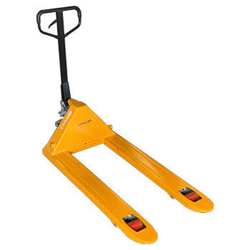 yellow manual pallet jack with black handle