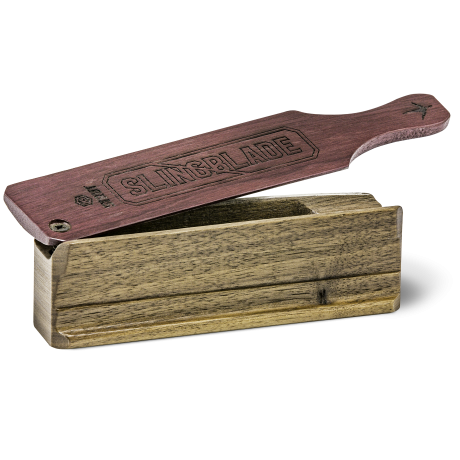 H.S. Strut Slingblade one-sided box call, walnut body with Purple Heart lid