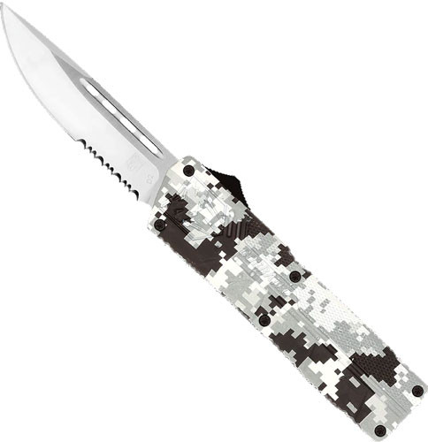 Cobratec Lightweight 3.25" Drop Point Serrated OTF Knife - Winter Digi