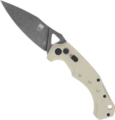 Cobratec Ryker 3.75" D2 Automatic Folding Knife - Tan/Black with Stonewash Blade
