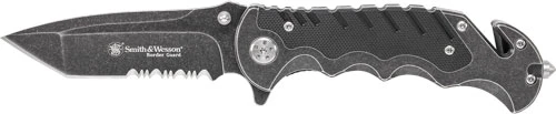 Smith & Wesson Border Guard 3.5" Tanto Combo Edge Folding Knife with Strap Cutter and Glass Breaker