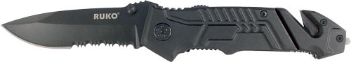 Ruko 3.25" Spring Assisted Folding Knife - Black Rubber Handle