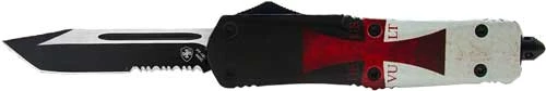 Templar Knife Large 3.5" Serrated Tanto OTF Knife - Templar Flag, Black Blade