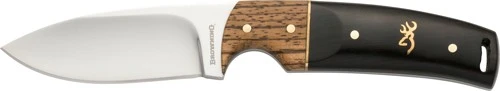 Browning Buckmark Hunter 3" Folding Drop Point Knife with Leather Sheath - Hardwood