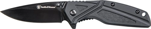 Smith & Wesson 3" Black Oxide Blade Knife with Pocket Clip - Black Rubber