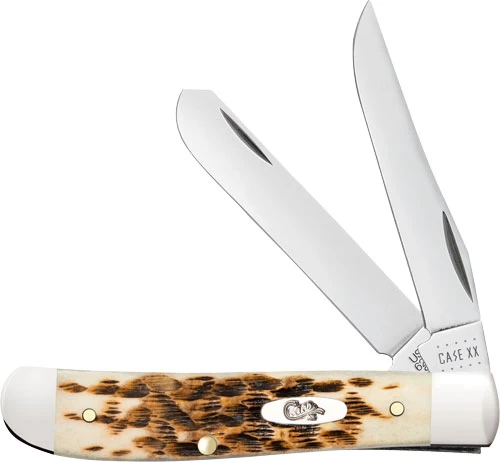 Case Mini Trapper Pocket Knife - Amber Bone Stainless Peach Seed Jig