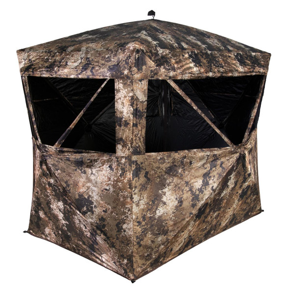 GARAGE / 1 FULL WALL OPENS FOR ENTRY / 48" W X 72" L FOOTPRINT / 64.5" W X 88" L SHOOTING WIDTH / 67" TALL / 19.62 LBS / VEIL CERVIDAE CAMO