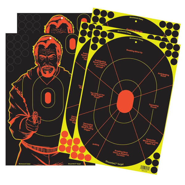 Birchwood Casey Shoot-n-c 12" X 18" Combo - 3-HANDGUN Trainer Targets & 2-BAD Guy Silhouette Targets