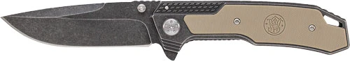 Smith & Wesson 3.6" Stonewash Drop Point Frame Lock Folding Knife with G10 Handle - Coyote Tan