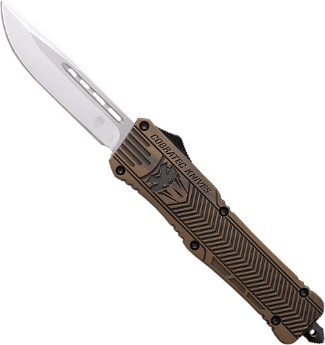 Cobratec Medium CTK1 3" D2 Drop Point Dual Action OTF Knife with Glass Breaker - Cerakote Bronze