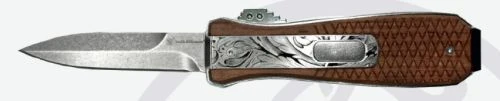Smith & Wesson Unwavered 3" Spear Point OTF Knife - Satin/Wood
