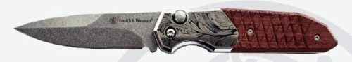 Smith & Wesson Unwavered 3.3" Drop Point Automatic Knife - Satin/Wood