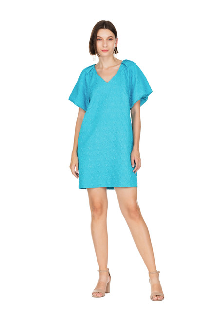 Turq Puff Sleeve Textured Dress