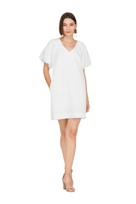 White Puff Sleeve Textured Dress