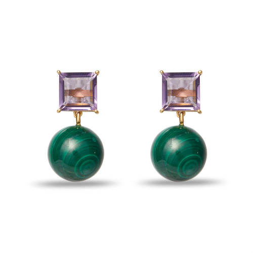 Amethyst/ Malachite Deco Earrings