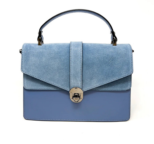 Suede/ Leather Top Handle Bag - Denim Blue
