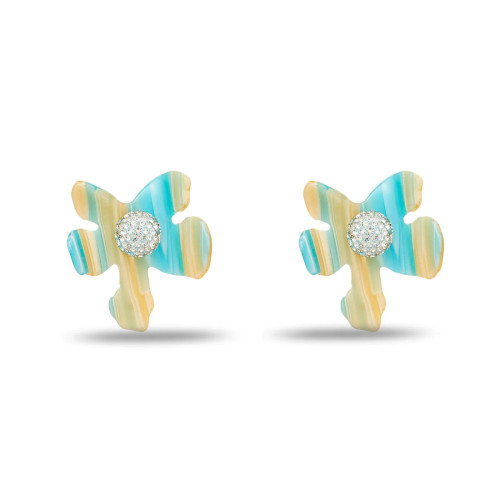 Crystal Lily Button Earrings - Playa Stripe