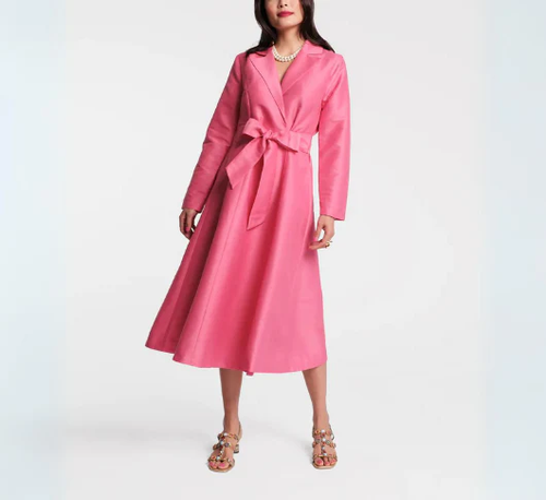 Lucille Wrap Dress Solid Poly Dupion Solid Pink