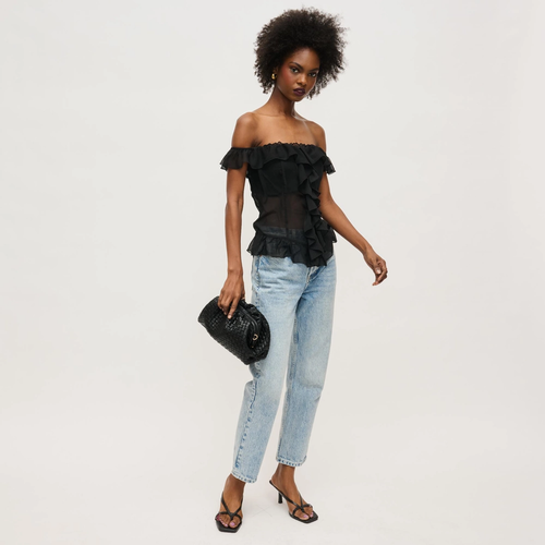 Tate Woven Frame Clutch in Black