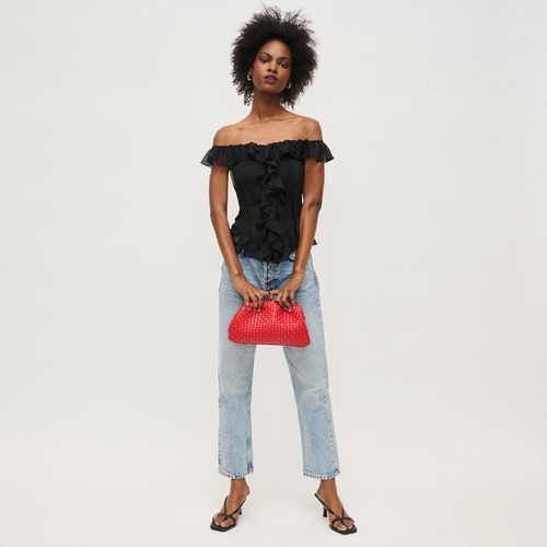 Tate Woven Frame Clutch in Red