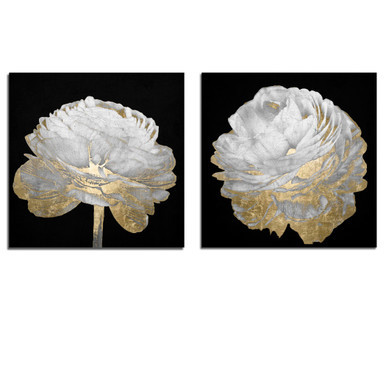 Gold And White Blossom On Black - Set of 2 Gold And White Blossom On Black - Set of 2