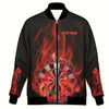 Ahoyprints Personalized Fire Flames Dart Unisex Bomber Jacket For Professional Dart For Dart Enthusiasts