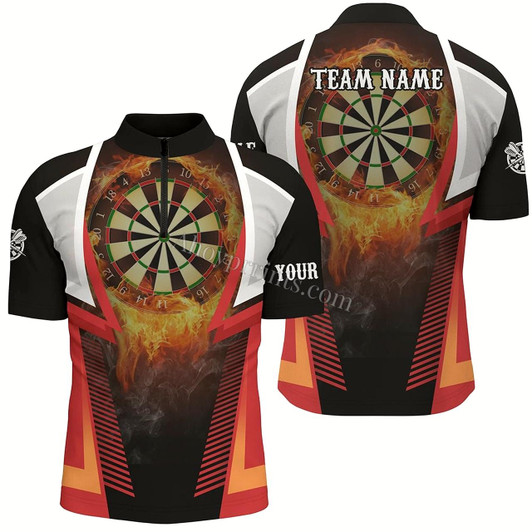 Ahoyprints Personalized Men'S Polo Shirt Flame Sports Dart Graphic Shirt For Competitive Darting