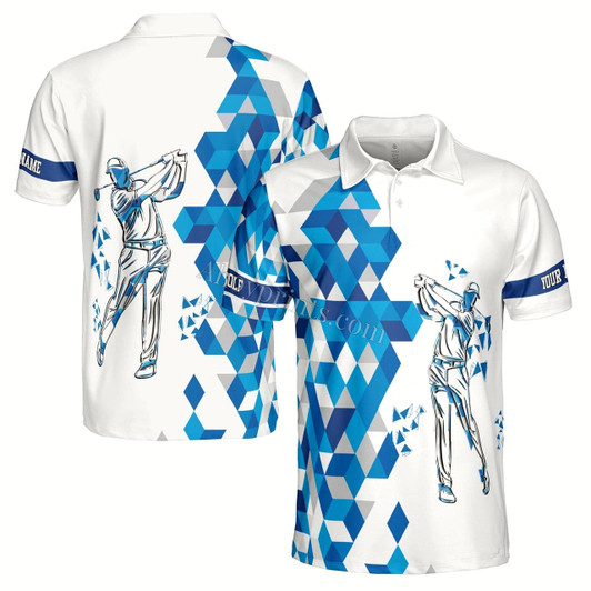 Ahoyprints Personalized Name Blue Diamond Pattern Golfer Men's Polo Shirt