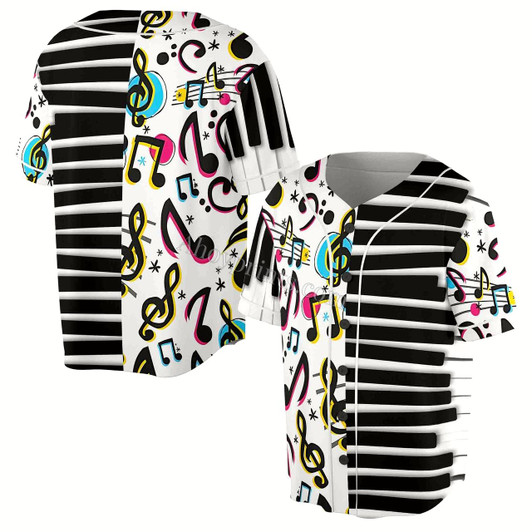 Ahoyprints Funny Piano Ivory Colorful Music Notes Baseball Jersey