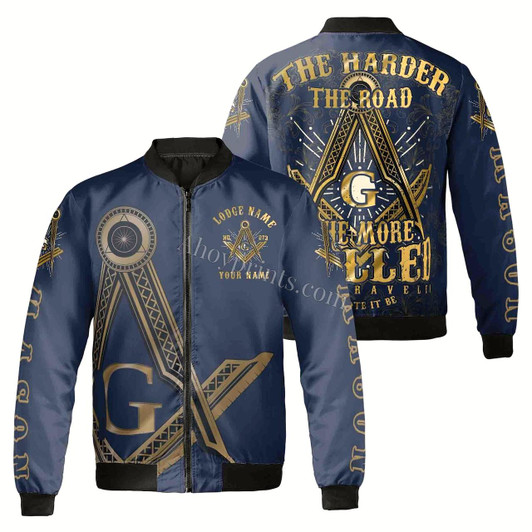 Ahoyprrints Personalized The Harder The Road The More Skilled Mason Bomber Jacket Style 1