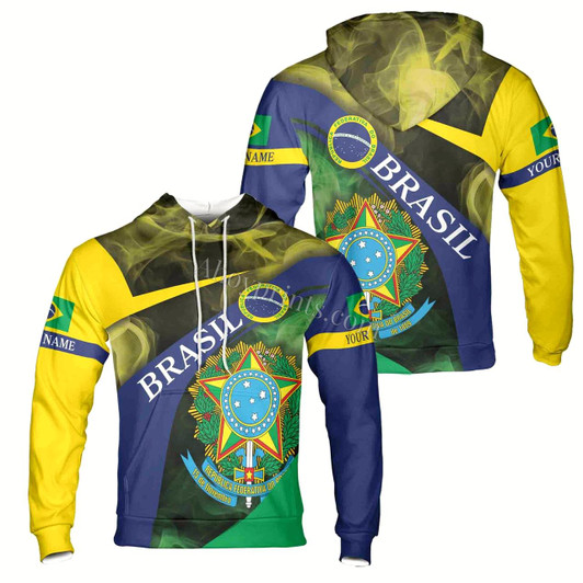 Ahoyprints Personalized Name Patriotic Brasil Coat of Arms Brazil Hoodie Sweatshirt
