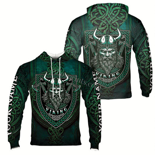 Ahoyprints Personalized Name Green Viking Valhalla Grunge Tribal Pattern Hoodie Sweatshirt