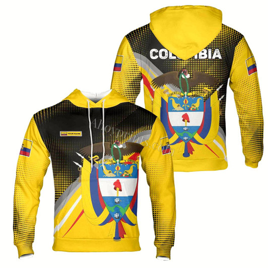 Ahoyprints Personalized Name Patriotic Colombia Coat of Arms Grunge Hoodie Sweatshirt