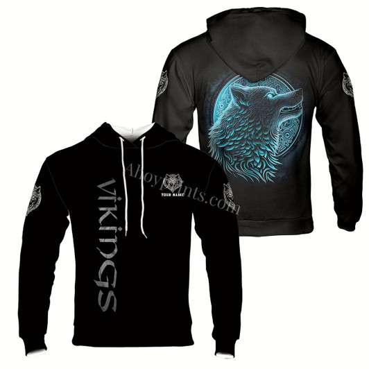 Ahoyprints Personalized Name Viking Wolf Under The Moon Tattoo Tribal Hoodie Sweatshirt