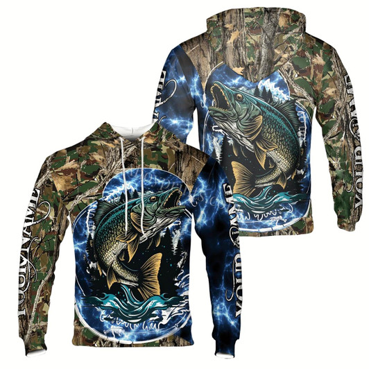 Ahoyprints Personalized Name Unisex Novelty Bass Fish Gifts For Men Hoodie Sweatshirt Style 1
