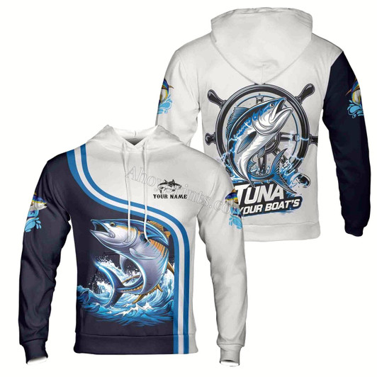 Ahoyprints Personalized Name Fishing Water Tuna Your Boat Name Hoodie Sweatshirt